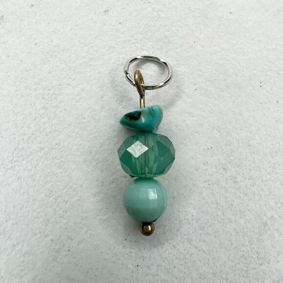 Silver Tone Faux Turquoise Beaded Upcycled Pendant - Picture 2 of 4